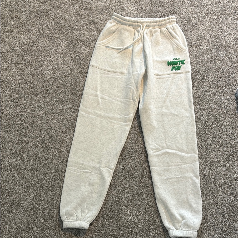 White Fox Boutique Gray Joggers with Green Logo
